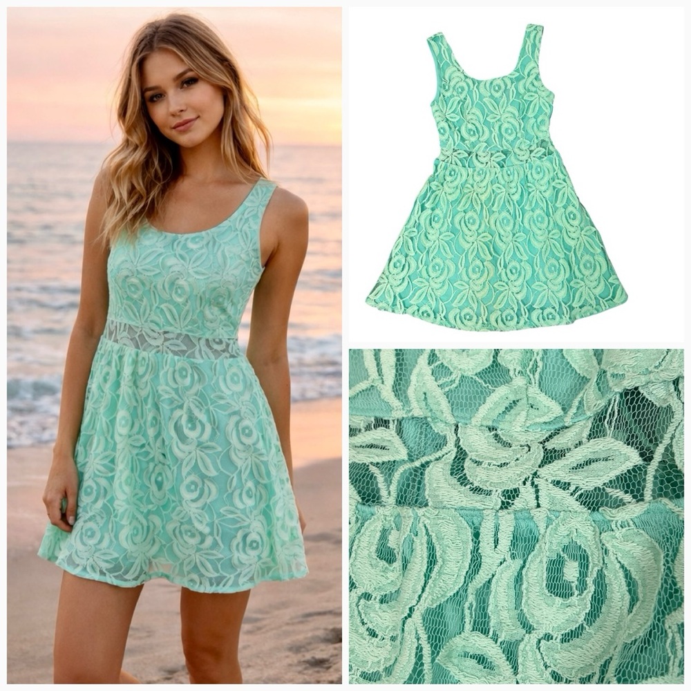 VTG Wet Seal Mint Lace Fit & Flare Mini Beach Coquette Lace Dress S Fits XS/XXS